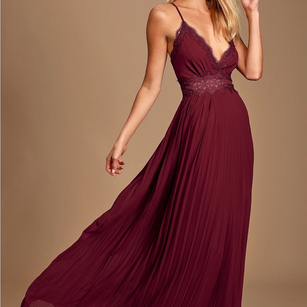 Lulus Burgundy Lace-Trim Maxi Dress XS